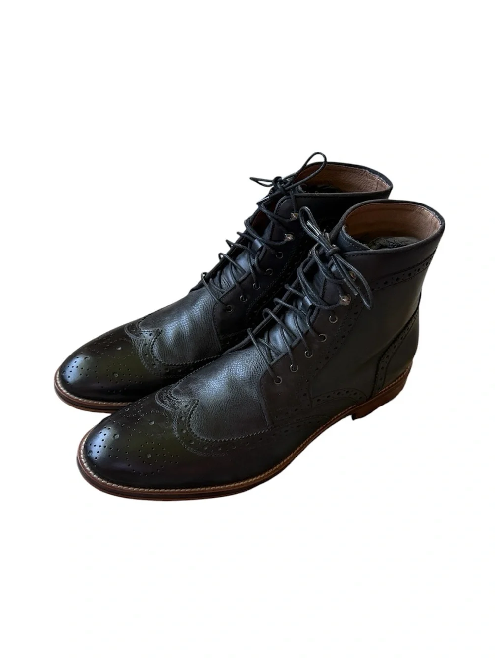 NEW Johnston & Murphy Lace Up Black Wing Tip Boots Men 11.5M Leather Dress Ankle